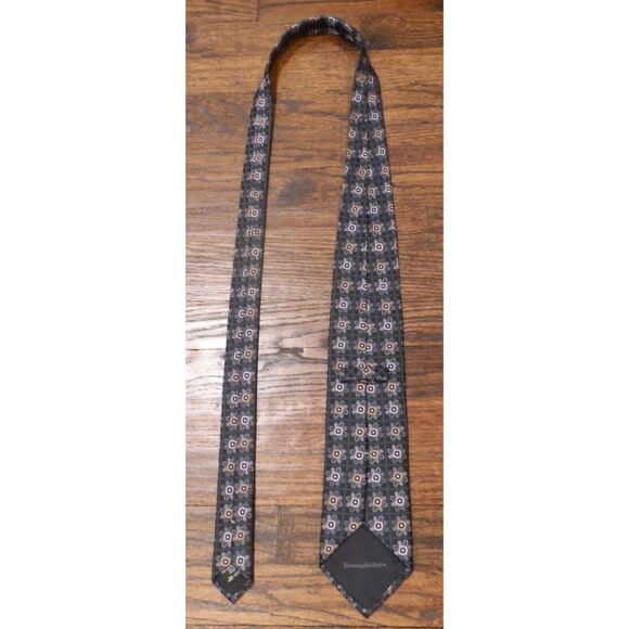 Ermenegildo Zegna Mens Silk Black Necktie Flower Pattern - Picture 6 of 6
